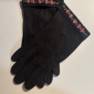 Embroidered Cuff Black Women's Gloves Vintage 50’s